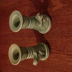 Novica Collection Celadon Stoneware Tree Frog Candle Holder Set
